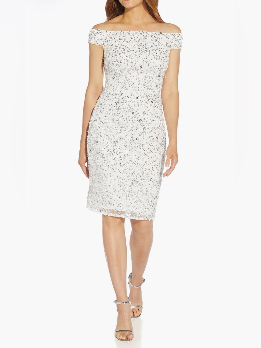 Embellished White Sequin Sheath Dress